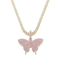 Dettaglio macro della collana a farfalla con micro-pavé di zirconi rosa su catena tennis - Piccolo Oro Rosa Zirconia Rosa (Ciondolo Solo (Senza Catena))