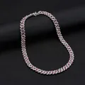 Hip hop Cuban link chain necklace with alternating pink and white rhinestones on black stand - 45cm / Necklace / Pink White