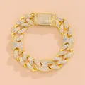 Bracciale a maglia cubana dorato da 15mm con pavé di diamanti e fibbia quadrata - Bracciale 7 Pollici (18cm) / Oro