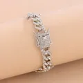 Bracciale Cuban hip hop argento con strass scintillanti e chiusura a cassetta - 45cm / Argento