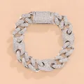 Bracciale cubano hip hop argento da 15 mm con strass di diamante e chiusura a scatola - Bracciale 7 Pollici (18cm) / Argento