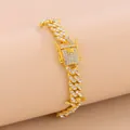 Bracciale catena cubana dorata 15mm con strass pavé per uomo in stile hip hop di lusso - 18cm / Oro