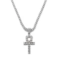Collier pendentif croix d'Ankh en argent avec chaîne tennis et pierres transparentes - Croix Argentée + Chaîne Tennis 4mm