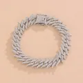 Bracciale hip hop color argento con maglie a fiamma e strass bianchi lucidi - 7 pollici / Bracciale Argento (18cm)