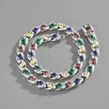 Collana a catena cubana argento con gemme multicolore e chiusura a incastro sicura - Collana / Argento Multicolore