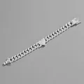 Detail of silver Cuban chain bracelet with iced out heart link and pave zircons - 8 inch (20cm) / Silver