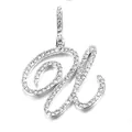 Macro detail of silver cursive letter W pendant with full iced out zircon stones - U (Silver)