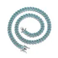 9mm silberne Kuba-Halskette für Herren mit hellblauen Zirkonia-Steinen auf weißem Grund - Silber Hellblau 18 Zoll (45cm)
