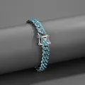 Silbernes 9mm Herren-Cuban-Armband mit funkelnden hellblauen Strasssteinen - Silber Hellblau 7 Zoll (18cm)
