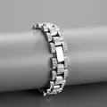 Bracciale cubano placcato in argento stile cinturino con strass e chiusura a scomparsa - Modello corto / Argento