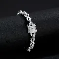 Iced-out Cuban link chain necklace with sparkling rhinestones in a street hip-hop style - Silver Bracelet 8inch (20cm)