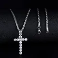 Collana a corda argentata con ciondolo a croce incastonato di brillanti zirconi cubici - Ciondolo Solo Zircone Bianco Argentato (Senza Catena)