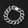 Bracciale a catena cubana argento con strass scintillanti e chiusura pieghevole - Bracciale / Taglia S / Argento