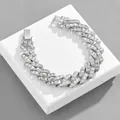 Bracciale Cuban Link da 16mm color argento con cristalli scintillanti a taglio quadrato - Bracciale-Corto / Argento