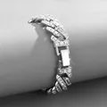 Bracciale a catena cubana argento con strass scintillanti e fibbia larga - Bracciale-Standard / Argento