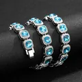 Collana hip-hop 10mm in argento con pietre acquamarina quadrate e zirconi ghiacciati - Collana Aquamarina Argento
