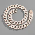 Hip hop Cuban link necklace in rose gold finish with sparkling iced out rhinestones - Necklace / Size XL / Rose Gold