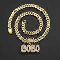 Collana cubana dorata hip-hop con pendente a lettere BOBO e corona tempestata di strass lucidi - Catena Cubana 9mm*18 Pollici + Ciondolo / Stile Oro