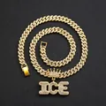 Collana a catena cubana dorata con ciondolo ICE con corona e zirconi luccicanti da uomo - Maglia Cubana Oro con Ciondolo