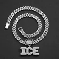 Collana cubana hip-hop argento con ciondolo lettere ICE e corona per uomo - Maglia Cubana Argento con Ciondolo