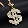 Hip hop style gold dollar sign pendant with white cubic zirconia and matching chain - Gold Dollar Pendant Only (Without Chain)