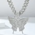 Detailansicht der silbernen Schmetterlingskette mit Zirkonia-Steinen und Kubakette - Anhänger Nur Silber Weißer Zirkon Schmetterling (Ohne Kette)