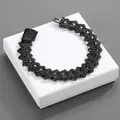 Hip-Hop-Herrenarmband mit schwarzen Zirkonia-Steinen und klassischer Panzerketten-Struktur - Schwarz 2cm Breit / 8in (20cm)