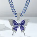 Iced out hip-hop vlinder hanger met blauwe en witte zirkoon op een cubaanse schakelketting - Zilver Blauwe Zirkonia Alleen (Zonder Ketting)