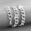 Collana a farfalla argento scintillante con catena cubana di cristalli pavé - Collana / 50cm / Argento