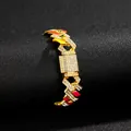 Bracciale cubano 15mm dorato con dettagli in smalto colorato e strass bianchi brillanti - Bracciale Corto / Stile Smalto Multicolore Oro