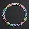 Collana a catena cubana da 15mm in smalto arcobaleno con zirconi bianchi e chiusura - Collana Standard / Stile Smalto Colorato Argento
