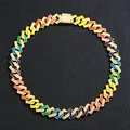Collana a catena cubana smaltata arcobaleno con placcatura in oro lucido e cristalli - Collana Standard / Stile Smalto Multicolore Oro