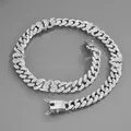 Hip hop silver Cuban link chain with iced out broken heart pendants and cubic zirconia - Necklace Style (55cm) / Silver