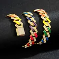 Rainbow enamel gold Cuban link necklace with sparkling white diamonds for hip hop style - Necklace Medium-Long / Gold Multicolor Enamel Style