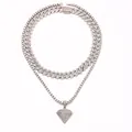 Detalle del conjunto de cadena cubana y de tenis plateada con colgante de diamante - Colgante Plateado + Cadena de Tenis + Eslabón Cubano