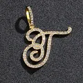 Pendentif lettre T cursive en or avec cristaux pavés pour style hip-hop luxe - Or Initiale T