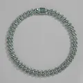 Silver Cuban link necklace with green pavé-set rhinestones for hip-hop style - 24 Inch (60cm) / Silver / Green