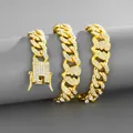 Hip hop gold plated Cuban chain necklace featuring iced out heart and square buckle charm - Necklace Style (55cm) / Gold
