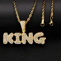 Hip-hop gold plated KING letter pendant with iced out rhinestones on a rope chain - Gold (Pendant Only)