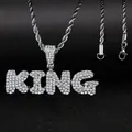 Silver tone KING letter pendant necklace with sparkling pavé crystals and rope chain - Silver (Pendant Only)