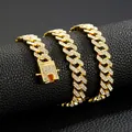 Collana Cuban Link dorata con zirconi e chiusura quadrata in stile Hip-Hop - Oro 24 pollici (60 cm)