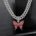 Collana Cuban link con pendente a farfalla in cristallo rosso in stile hip-hop chic - Solo Ciondolo (Senza Catena) / Stile Farfalla in Argento con Pietra Rossa (款式二)