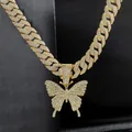 Ciondolo a farfalla ghiacciato con catena cubana placcata oro 18K in stile hip-hop - Solo Ciondolo (Senza Catena) / Stile Farfalla Dorata (款式一)
