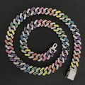 Dettaglio catena cubana con sezioni in smalto colorato e strass brillanti su fondo nero - 20 Pollici (50cm) / Argento Multicolore