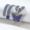 Hiphop Schmetterling Anhänger mit blau-weißen Zirkonia an silberner Panzerkette - Silber Blauer Zirkon Schmetterling Anhänger Und Panzerkette