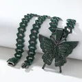 Groene zirkoon vlinder hanger aan gunmetal Cubaanse ketting in hip-hop stijl - Gun Black Groene Zirkonia Vlinder Hanger En Cubaanse Ketting