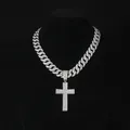 Collana cubana hip hop argento con ciondolo a croce ricoperto di strass lucidi - Pendaglio Argentato con Catena Cubana