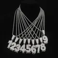 Dettaglio dei ciondoli con numeri argentati e cristalli con catene a cordoncino - Stile Numero 2 Goccia - Catena a Corda Argento (PDT565) / 2 / 60cm (24inch) / Argento
