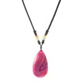 Ethnic teardrop agate slice necklace with pink and purple stripes on a brown cord - Pendant Only (Without Chain) / Red