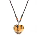 Natural agate heart pendant with yellow-brown translucent texture and braided cord - Pendant Only (Without Chain) / Yellow